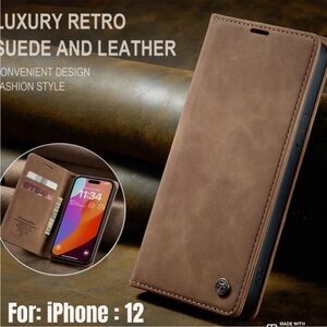 🔥 iPhone 12 high quality tan suede wallet case